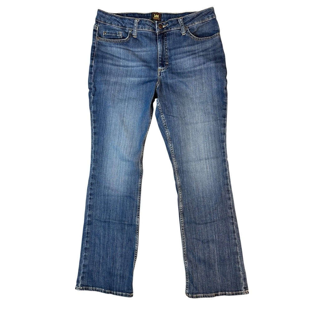 Lee Mid Rise Bootcut Denim Jeans Women's Size 14M Medium Wash Stretch 35x31